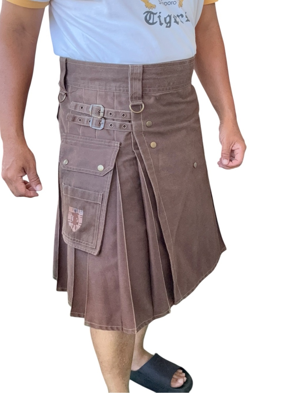 Brown Utility Pleated Kilt Skirt